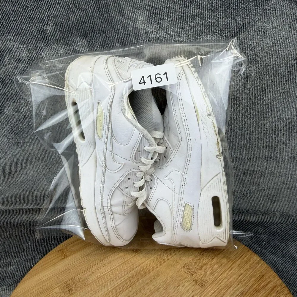 Nike Air Max 90 Shoes Boys Size 7Y White Leather Running Sneakers CD6864-133